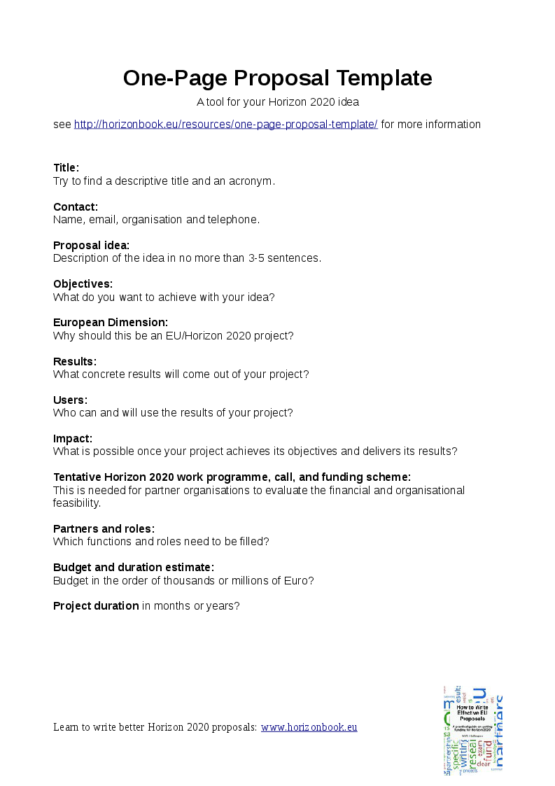 One-Page Proposal Template - Horizonbook For Idea Proposal Template